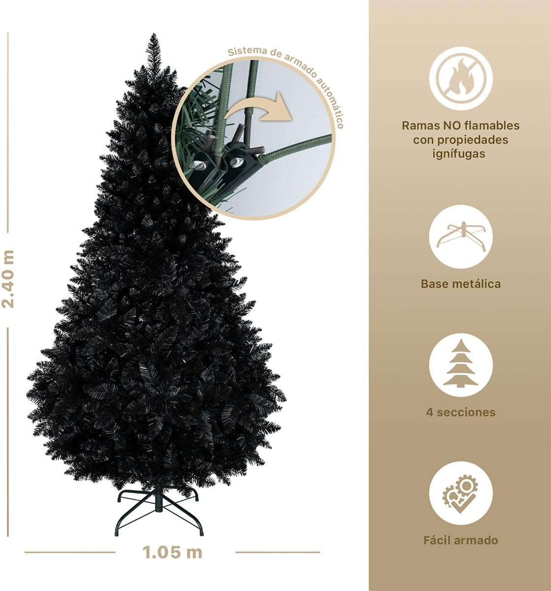 ESQUIMAL Árbol de Navidad Frondoso Pino Navideño Plegable, Cedro del Himalaya (Verde, 2.2 m)