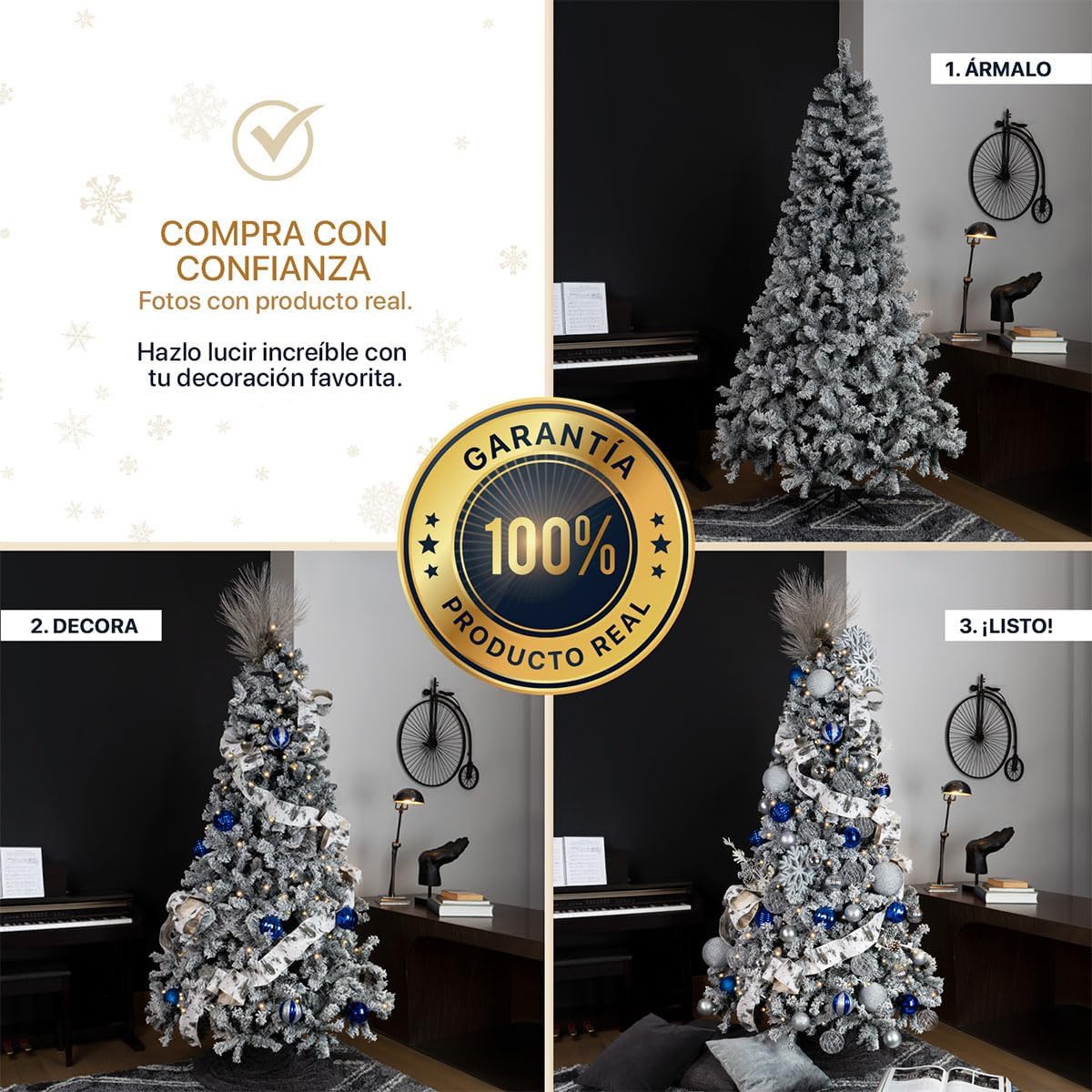 ESQUIMAL Árbol de Navidad Frondoso con Ramas Escarchadas, Pino Navideño (Rosa Nevado, 2.2 m)
