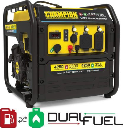 Champion Power Equipment 4250 W Dual Fuel RV Ready Portable Open Frame Inverter Generador con tecnología silenciosa