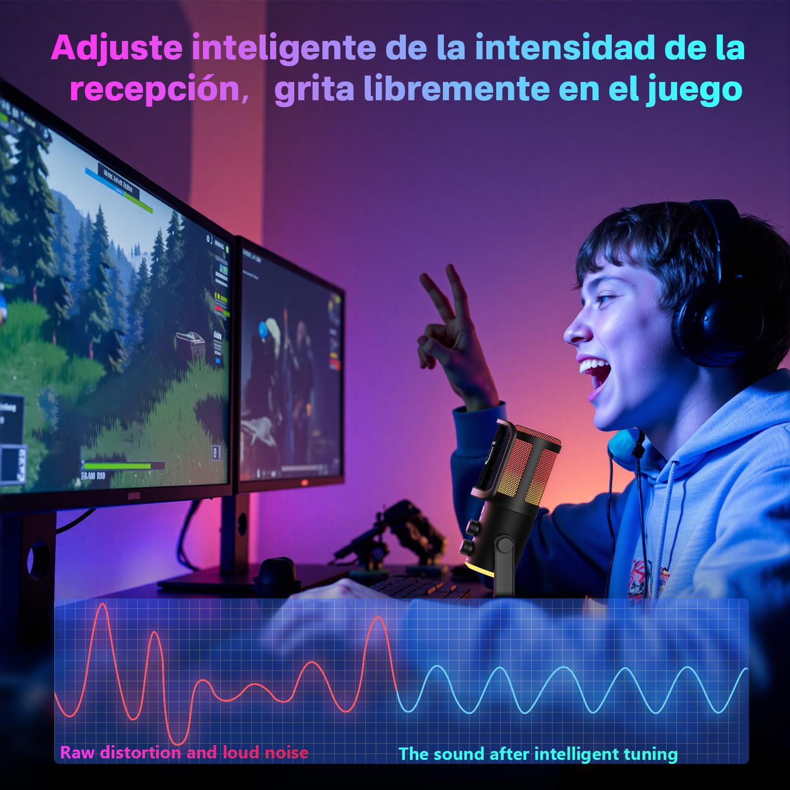 【Audífonos gratis】Micrófono JYX U-120 RGB para Gaming y Streaming con Auriculares – Cancelación de Ruido, Sonido Premium, USB/Tipo-C, Diseño Ergonómico y Funcional