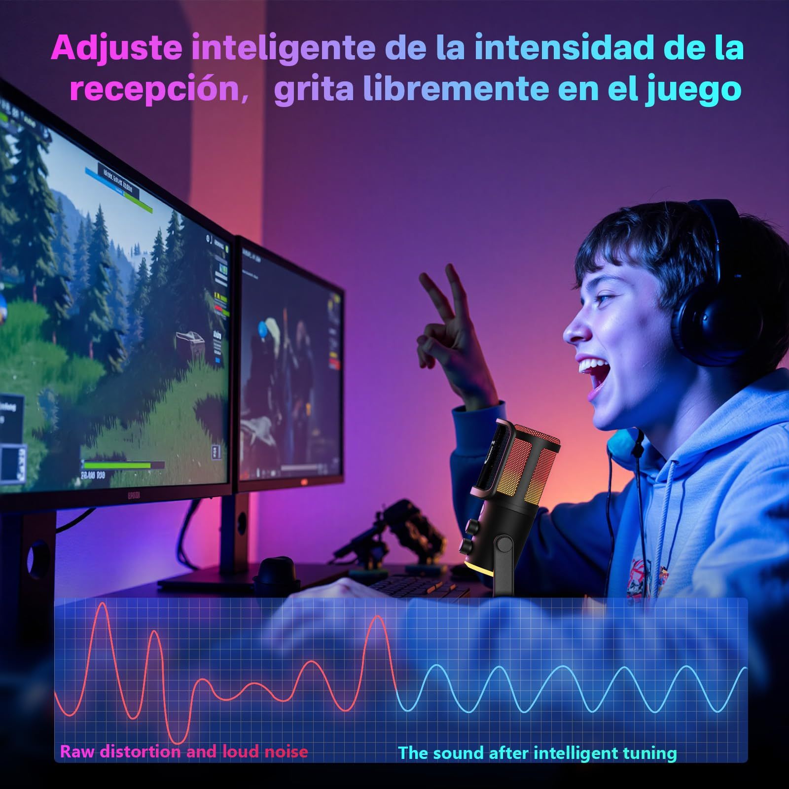 【Audífonos gratis】Micrófono JYX U-120 RGB para Gaming y Streaming con Auriculares – Cancelación de Ruido, Sonido Premium, USB/Tipo-C, Diseño Ergonómico y Funcional
