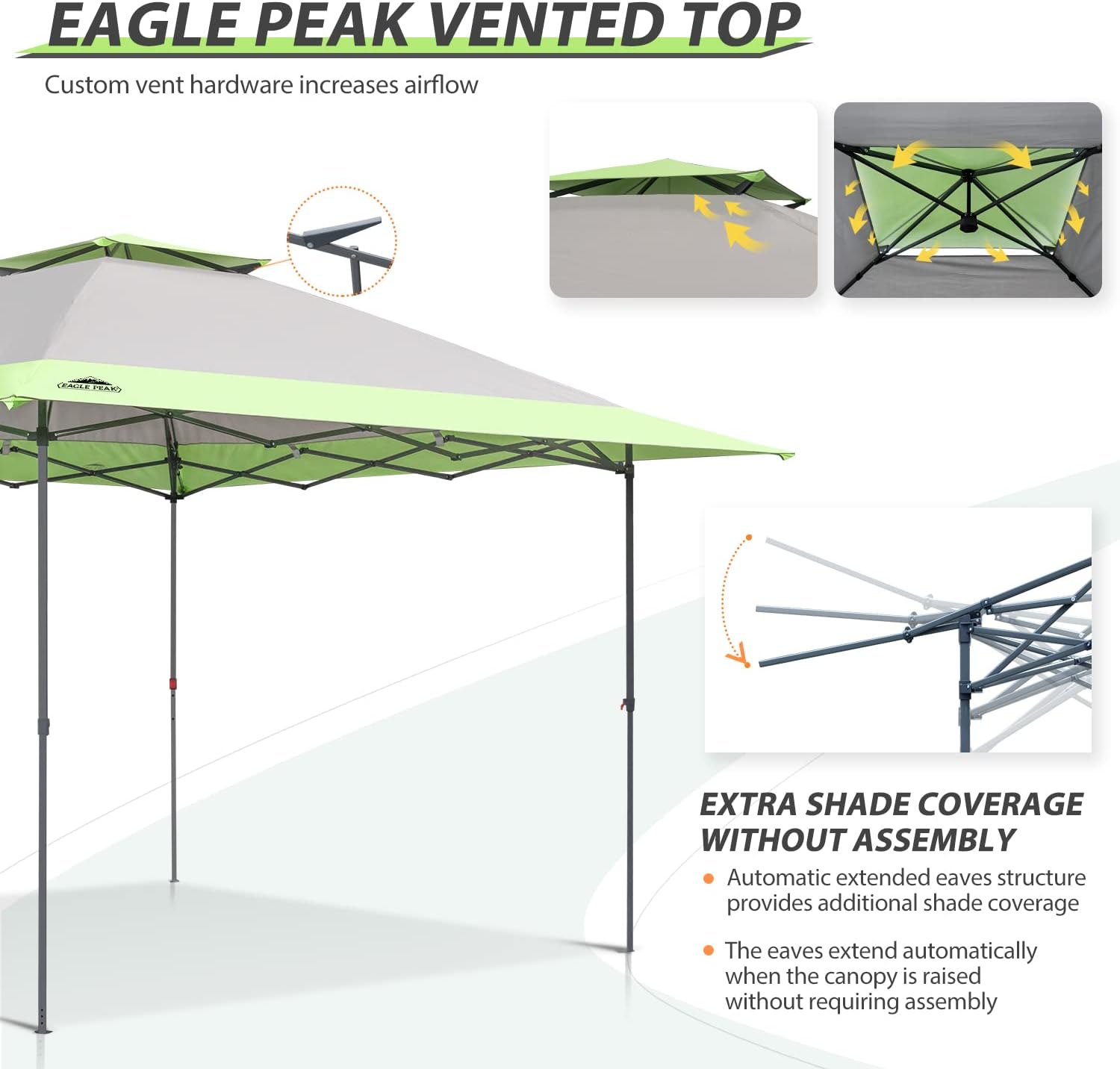 EAGLE PEAK - Toldo desplegable de pierna recta de 13 x 13 pulgadas, toldo instantáneo para exteriores, fácil instalación para una sola persona, refugio plegable con aleros de extensión automática, 169 pies cuadrados de sombra (gris)