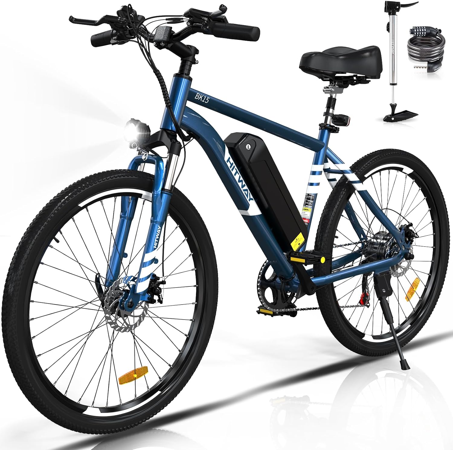 HITWAY - Bicicleta eléctrica para Adultos, Bicicleta E de 26 Pulgadas, 500 W, Bicicleta eléctrica extraíble, 36 V/12 Ah Bicicleta de montaña, Nieve, Playa, con 7 Engranajes-manteles