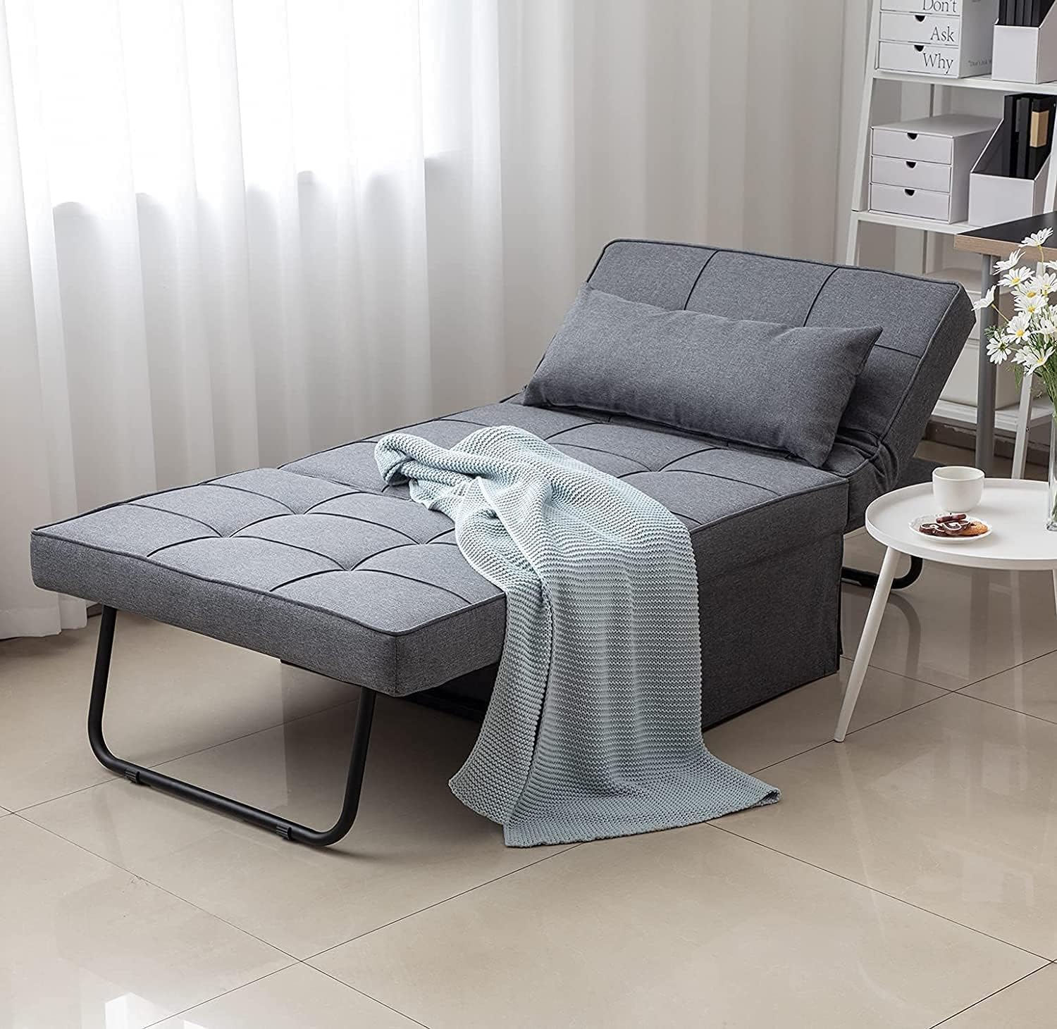 Sofá Cama, Cama otomana Plegable multifunción 4 en 1, Moderna Silla Convertible con Respaldo Ajustable, para Sala de Estar, Departamento pequeño, Gris Claro