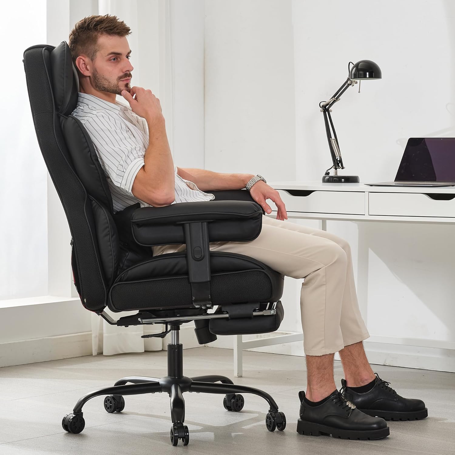 Gzagdecr - Silla de oficina grande y alta de 400 libras, silla de juego de piel sintético con respaldo alto, silla reclinable, silla de oficina ergonómica ejecutiva, soporte lumbar, silla de
