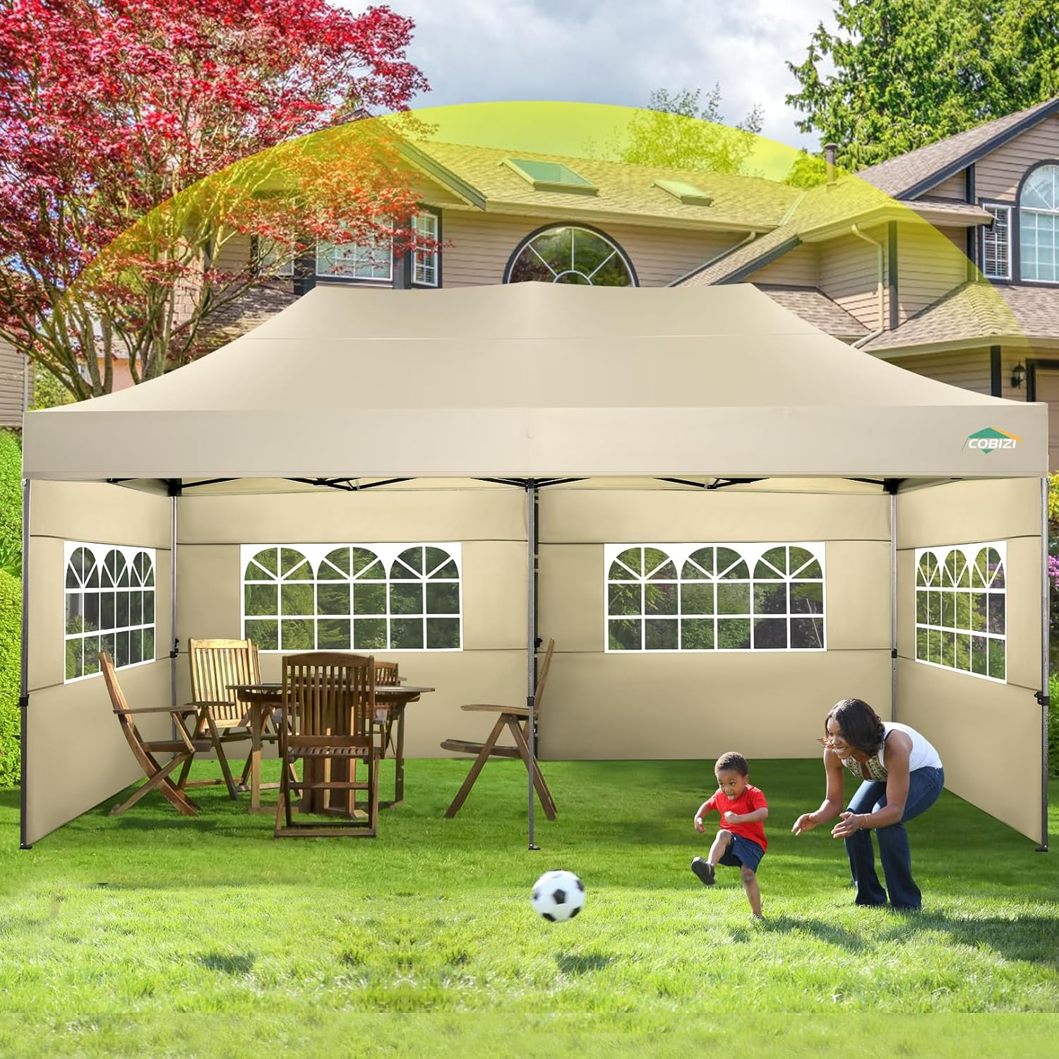 COBIZI - Toldo desplegable de 10 x 20 Pulgadas con 6 Paredes Laterales, toldo Impermeable para Eventos al Aire última intervensión, UPF 50+ cenador portátil para Fiestas, Playa, Camping, Boda,