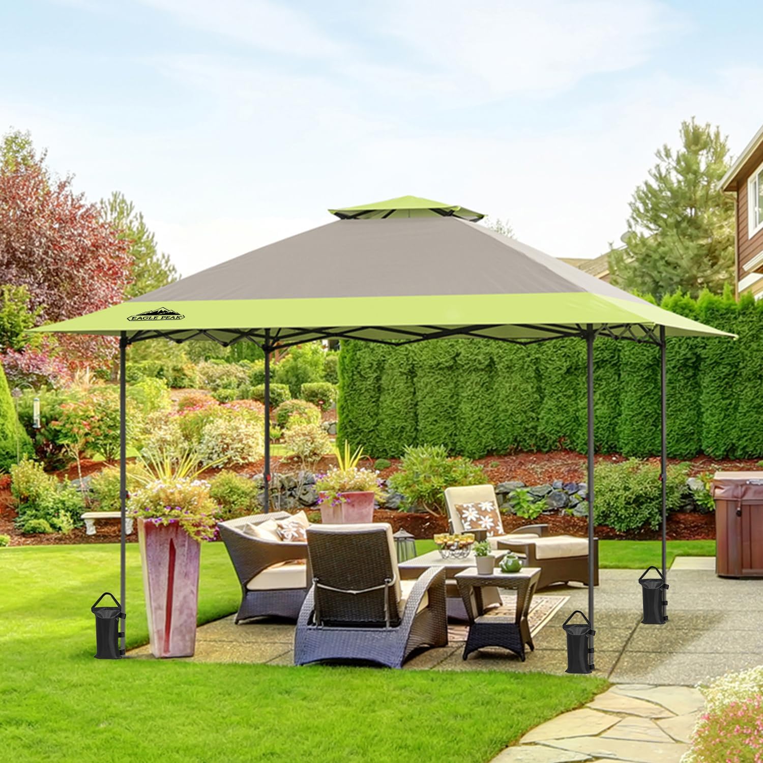EAGLE PEAK - Toldo desplegable de pierna recta de 13 x 13 pulgadas, toldo instantáneo para exteriores, fácil instalación para una sola persona, refugio plegable con aleros de extensión automática, 169 pies cuadrados de sombra (gris)