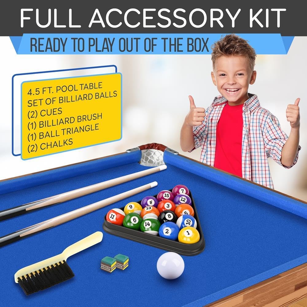 SereneLife Mesa de Billar Plegable de 1,4 m, Mesa de Juego de Billar portátil Plegable de 54 Pulgadas, para niños y Adultos, con Accesorios, Juegos de Interior y Exterior con Palos, Taco, Bolas y