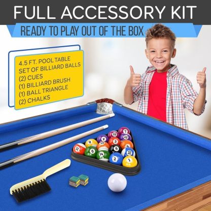 SereneLife Mesa de Billar Plegable de 1,4 m, Mesa de Juego de Billar portátil Plegable de 54 Pulgadas, para niños y Adultos, con Accesorios, Juegos de Interior y Exterior con Palos, Taco, Bolas y