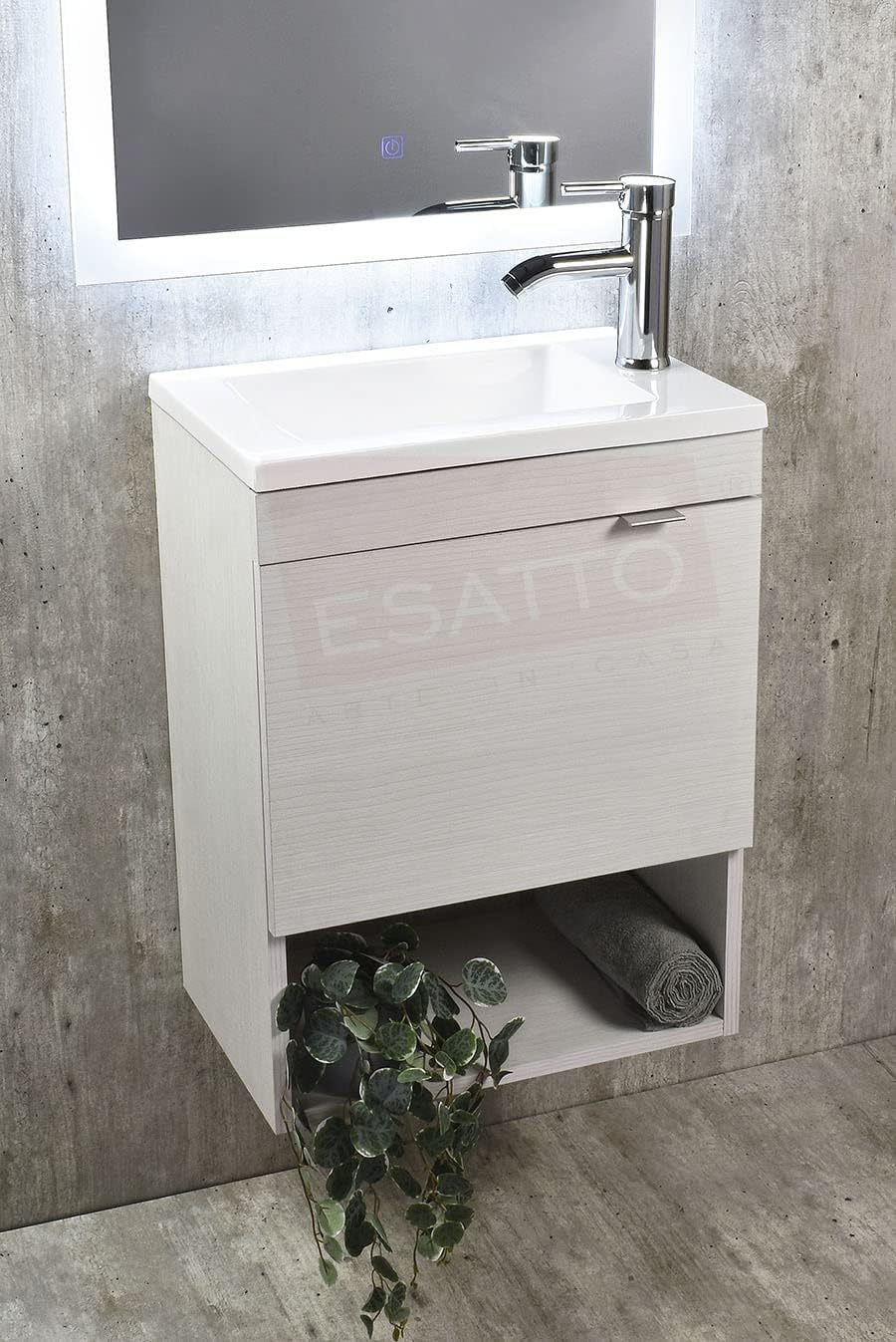 Esatto Paquete Mueble Bleu y Sanitario WC-002 Espejo Gratis (Siberia (Blanco) Monomando Negro)