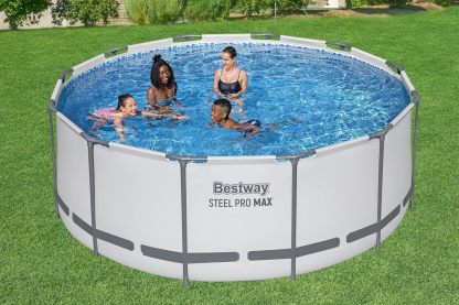BESTWAY 56421 Alberca con Estructura Redonda 3.66x1.22cm con Bomba y Filtro Gris, Gris