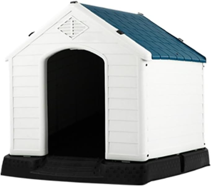 LEVEL HOME | Casa para Perro Grande con Diseño Protector Sellado - Material PP Duradero | Piso Elevado y Techo Inclinado de Asfalto - 97cm x 110 cm x 99 cm