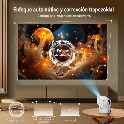 [Enfoque automático] Mini proyector nativo 1080P con WiFi y Bluetooth 5.4, proyector inteligente 4K, aplicaciones integradas, piedra clave automática, proyector portátil para películas al aire última