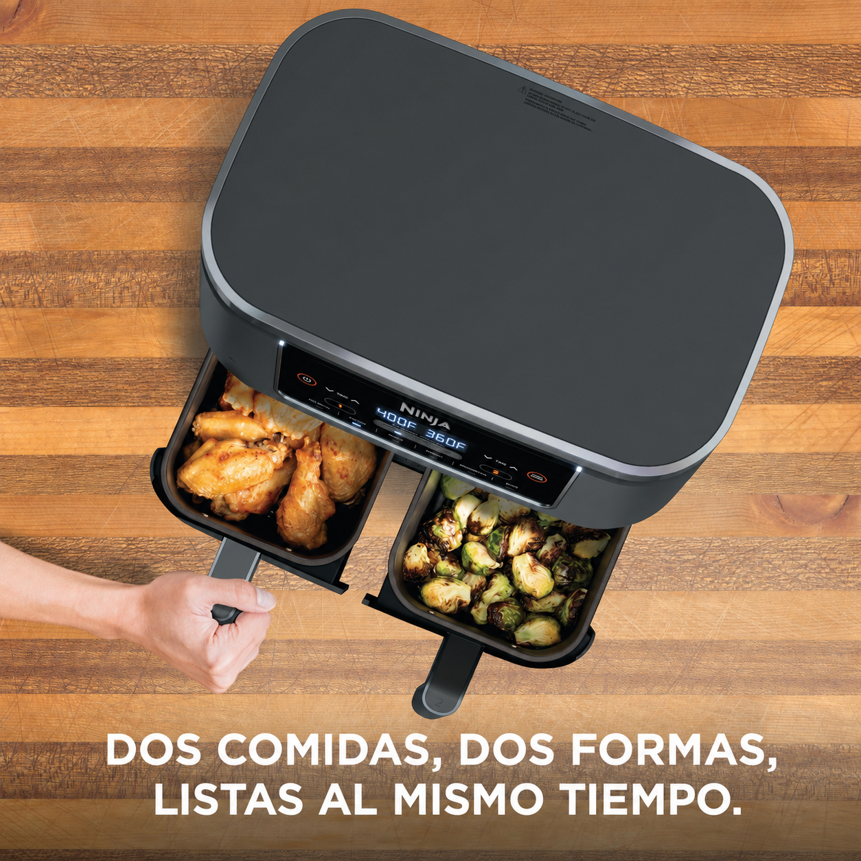 NINJA Foodi DZ201 Freidora de Aire 8 QT, 6 en 1, DualZone, con 2 Cestas Independientes | Match Cook, Smart Finish, Freír al Aire, Asar, Hornear, Recalentar y Deshidratar