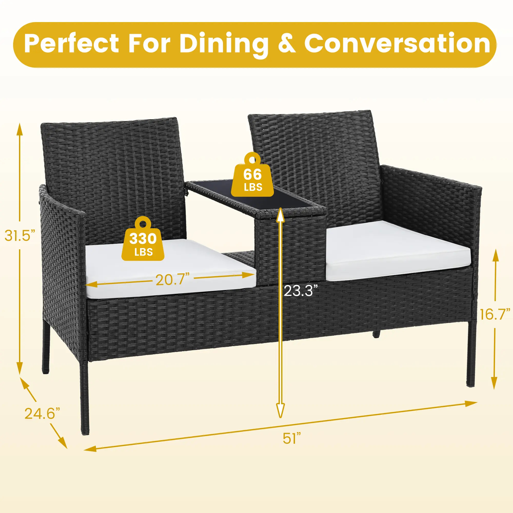 FDW - Juego de 4 Piezas de Muebles de Patio de Mimbre con Silla de ratán, Mesa de Centro para Exteriores, Interiores, jardín, Patio, Porche, terraza, balcón, Cojines de Mimbre Gris/Caqui