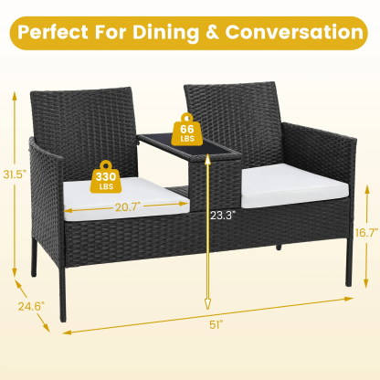 FDW - Juego de 4 Piezas de Muebles de Patio de Mimbre con Silla de ratán, Mesa de Centro para Exteriores, Interiores, jardín, Patio, Porche, terraza, balcón, Cojines de Mimbre Gris/Caqui