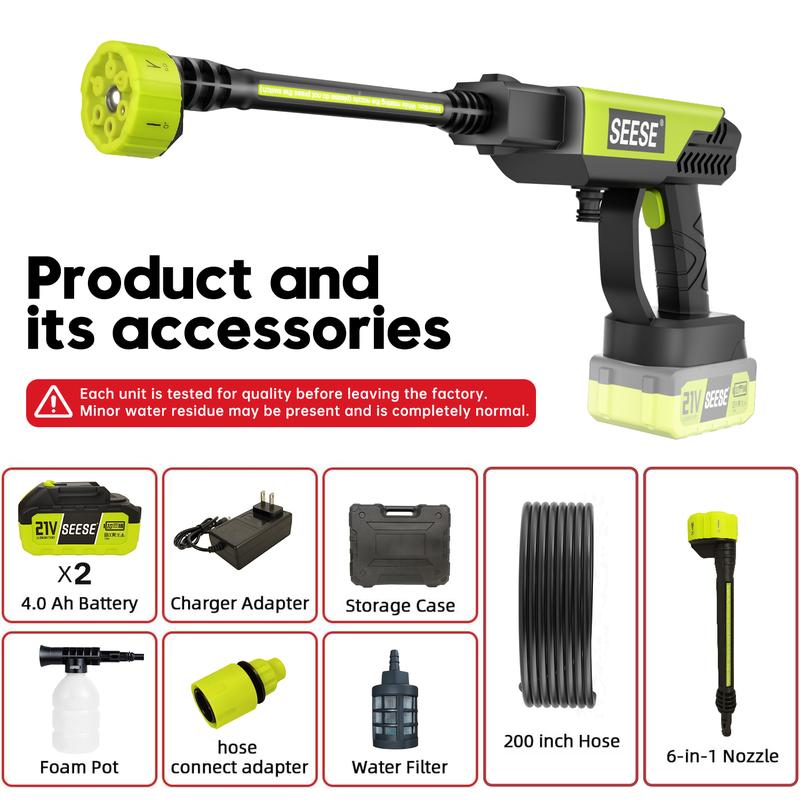 SEESE Hidrolavadora Inalámbrica 21V Portátil De Alta Presión Con Batería Recargable Para Lavar Autos Jardín Hogar, ideal como regalo festivo.