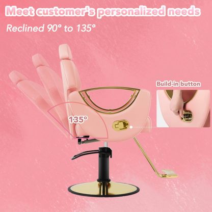 Silla de peluquero de salón, silla reclinable para peluquero, silla de peluquería con bomba hidráulica resistente, silla de peluquería giratoria de 360 grados para peluquería en casa, color rosa