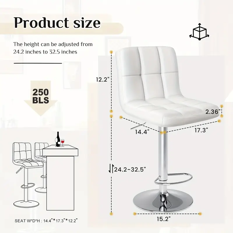 Set de 4 Taburetes de Bar Giratorios Premium - Cómodo Cuero PU, Altura de Mostrador, Diseño Moderno, Ajustables y Ergonómicos - Duraderos, Estables, Montaje Rápido