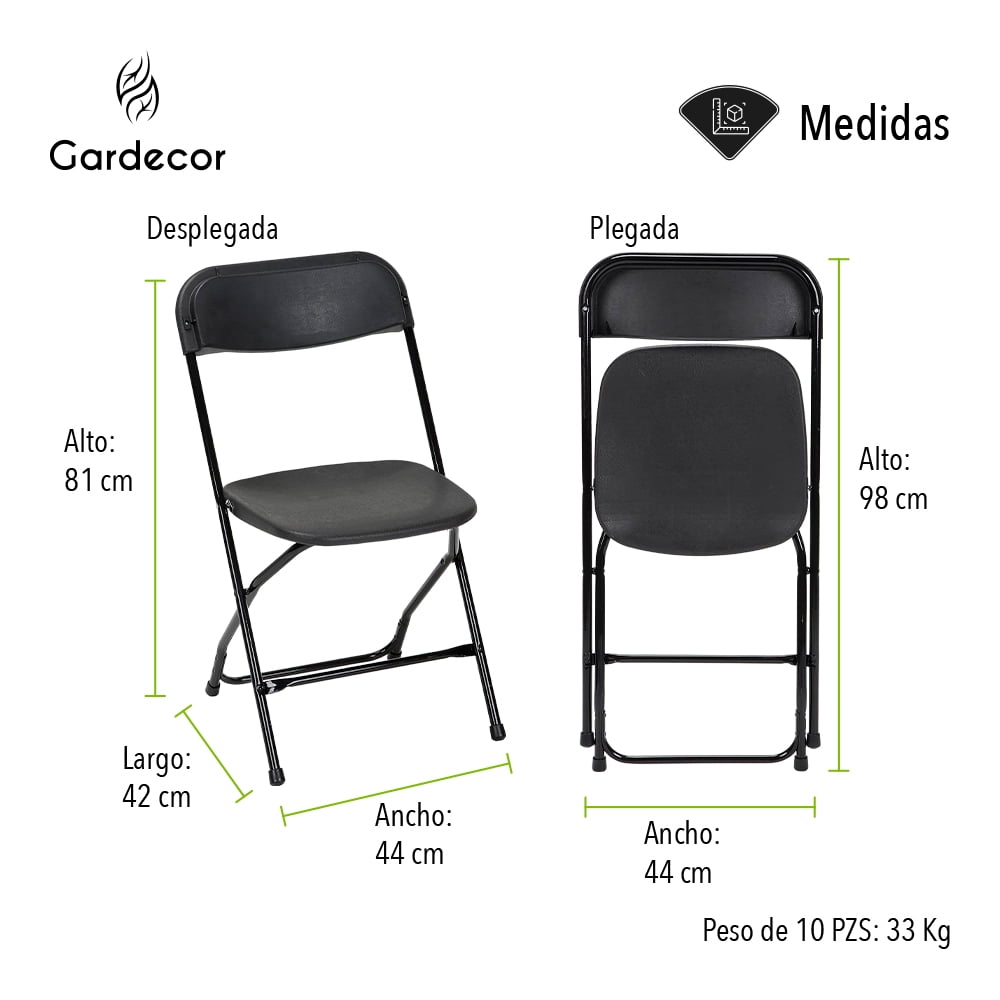 SET DE 10 SILLAS PLEGABLES PARA EVENTOS COLOR NEGRO GARDECOR