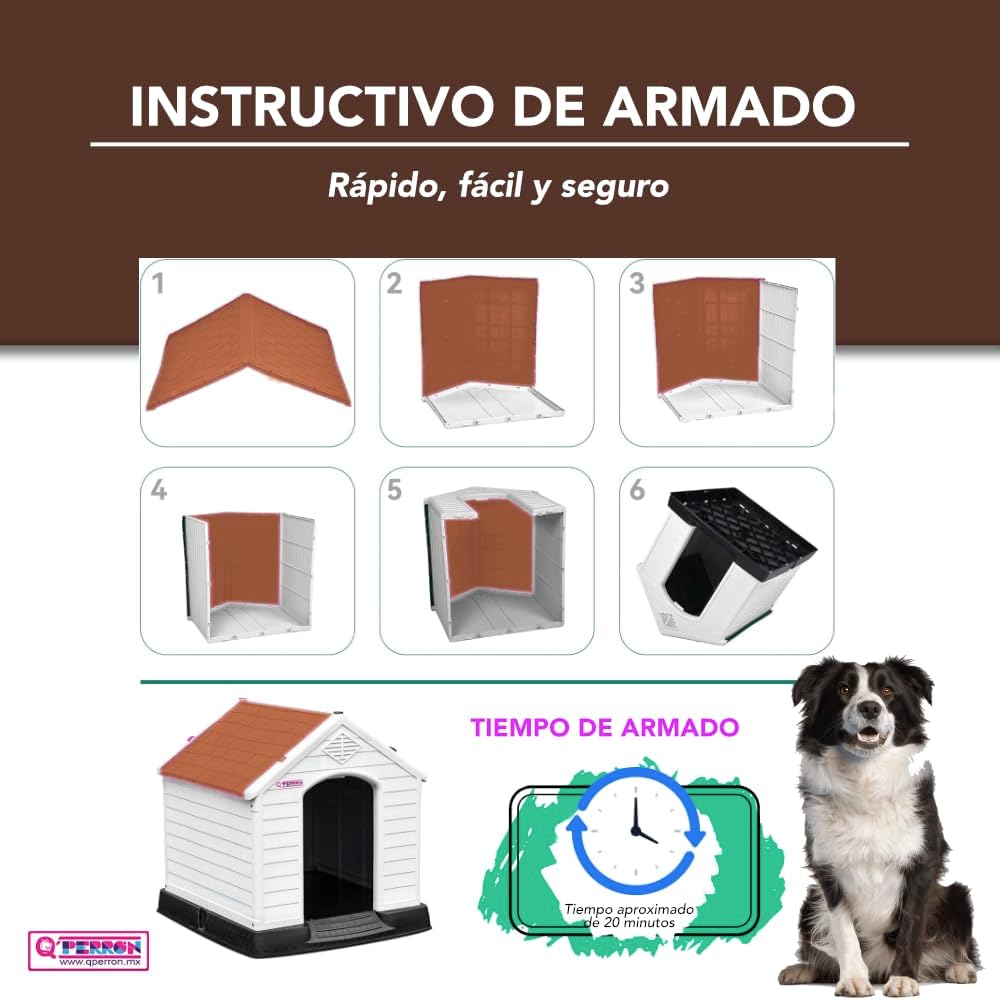 Q PERRON Casa para Perro Mediano con Puerta Metálica | para Exterior - Resistente al Agua | Térmica con Ventilación | Piso Elevado | 88 X 79 X 82 cm.