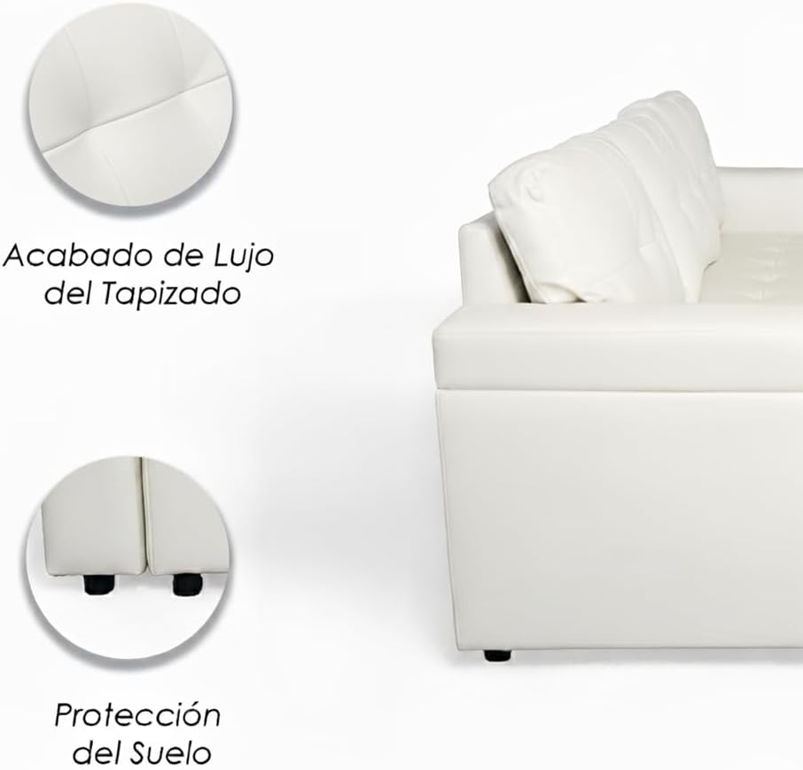 Ilios Innova | Sofá Cama Kairo de Cuero Sintético, Chaise Longue/Cama Extraíble, 3 Plazas, Estructura de Madera, Funcional y Moderno.