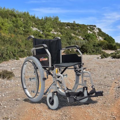 Silla de Ruedas Activ Xtreme ReActiv, Brazos FlipUp y Descansapies Desmontables/Abatibles, R8x2", Rin Aluminio R24x1.75" Neum, T. Nylon, Bruma (Gris Claro)