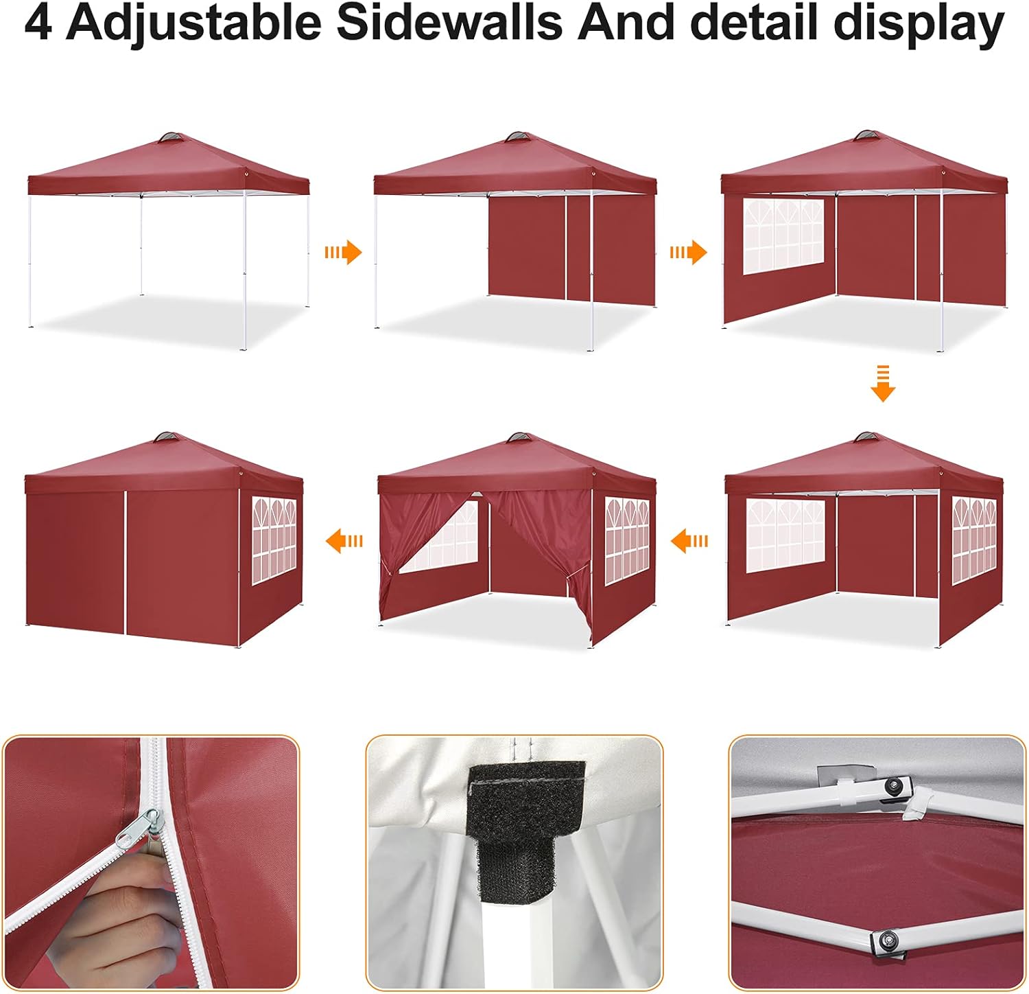 COBIZI - Toldo desplegable de 10 x 20 Pulgadas con 6 Paredes Laterales, toldo Impermeable para Eventos al Aire última intervensión, UPF 50+ cenador portátil para Fiestas, Playa, Camping, Boda,