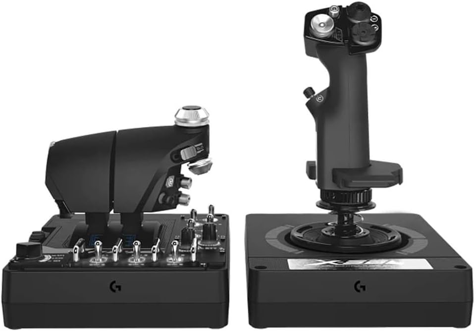 Logitech G Saitek Pro Flight X56 Rhino iluminación RGB, Wje de 16 bits de alerones y timón de profundidad, 189 controles programables, Plug and Play, exclusivas minipalancas analógicas controladas con los pulgares, RGB, USB, PC - Negro