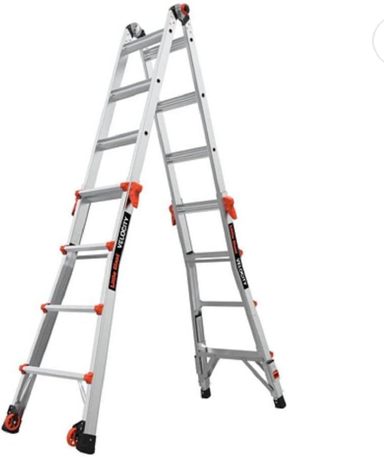 Little Giant Ladders Velocity Escalera plegable multiposición de 17 pies, aluminio, capacidad de carga de 300 libras, tipo 1A extra resistente, alcance de 18 pies, con niveladores de carraca y ruedas