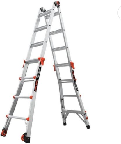 Little Giant Ladders Velocity Escalera plegable multiposición de 17 pies, aluminio, capacidad de carga de 300 libras, tipo 1A extra resistente, alcance de 18 pies, con niveladores de carraca y ruedas