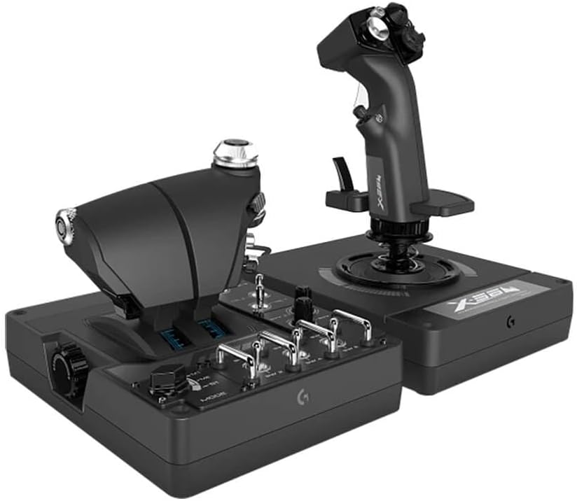 Logitech G Saitek Pro Flight X56 Rhino iluminación RGB, Wje de 16 bits de alerones y timón de profundidad, 189 controles programables, Plug and Play, exclusivas minipalancas analógicas controladas con los pulgares, RGB, USB, PC - Negro