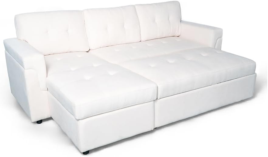 Ilios Innova | Sofá Cama Kairo de Cuero Sintético, Chaise Longue/Cama Extraíble, 3 Plazas, Estructura de Madera, Funcional y Moderno.