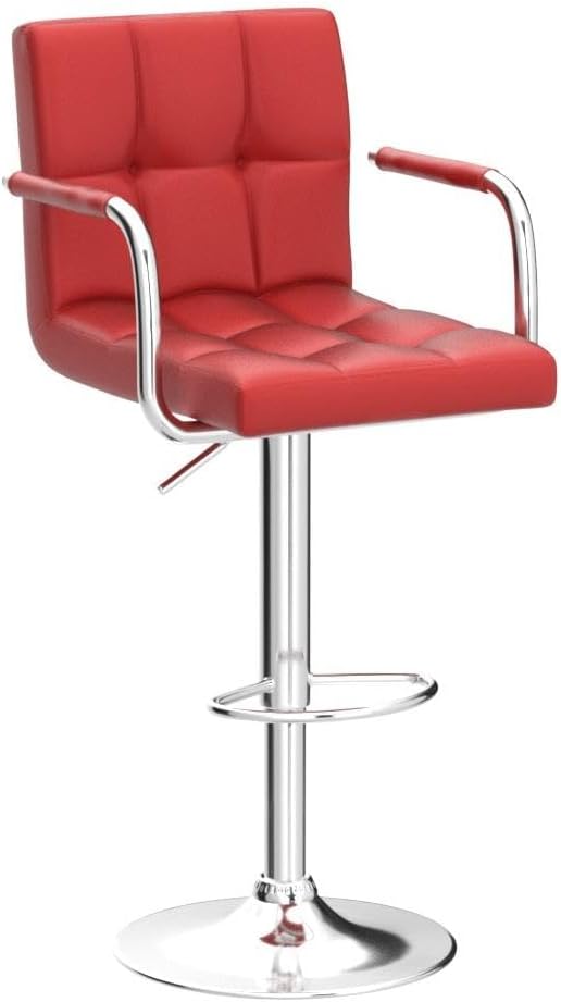 Juego de 2 taburetes de Bar giratorios Ajustables de Piel sintética, sillas hidráulicas de Barra con reposabrazos y Respaldo para Bar, Cocina, Comedor, Color Blanco