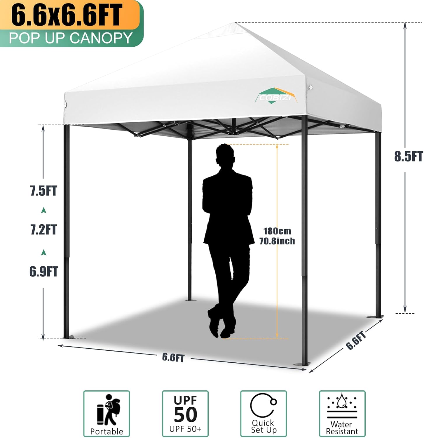 COBIZI - Toldo desplegable de 10 x 20 Pulgadas con 6 Paredes Laterales, toldo Impermeable para Eventos al Aire última intervensión, UPF 50+ cenador portátil para Fiestas, Playa, Camping, Boda,