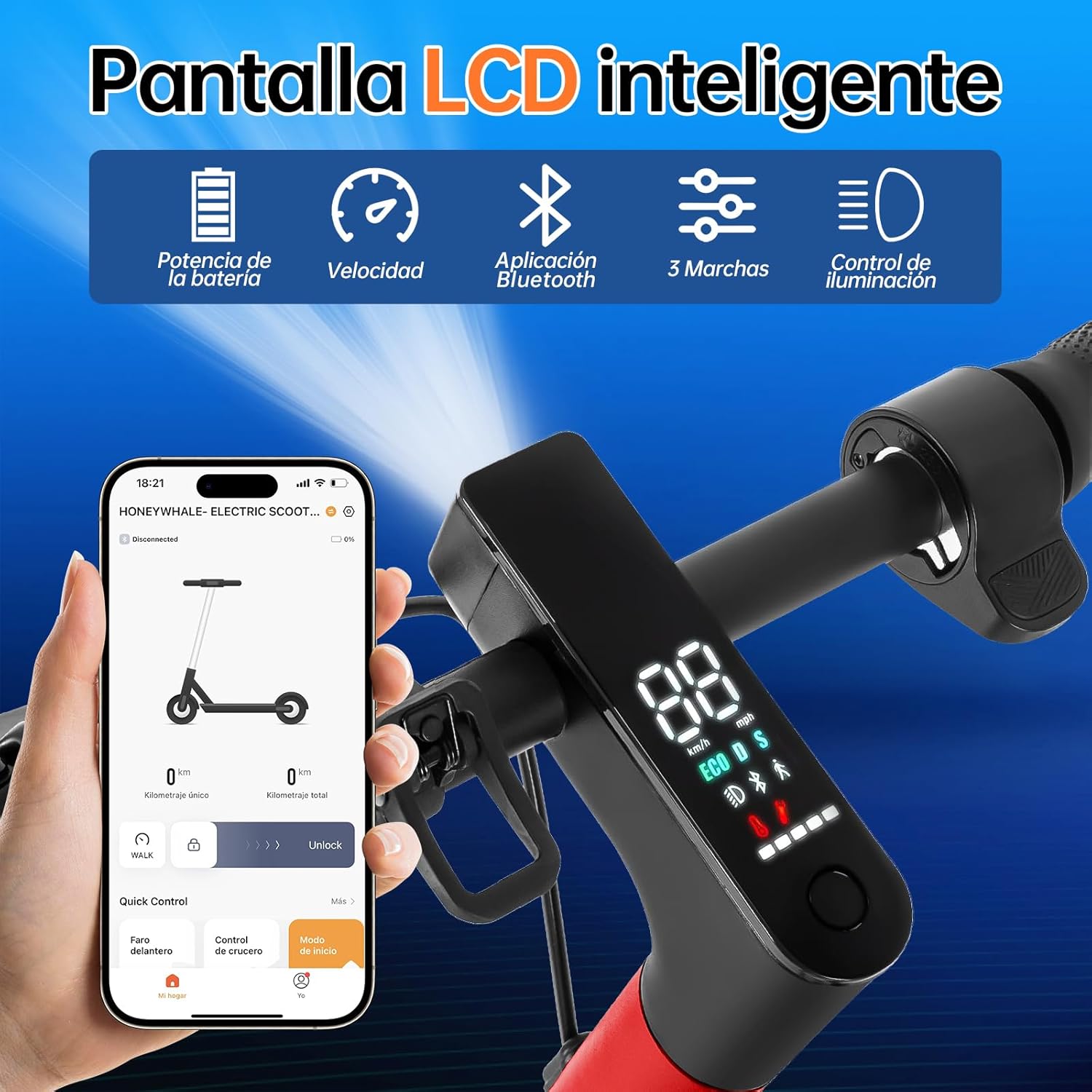 HONEYWHALE M2 Pro Scooter Eléctrico Plegable para Adultos, Motor de 500 W de Potencia Máxima, 22km con una Carga Completa, Velocidad Máxima 32km/h, Patin Eléctrico con App Control Bluetooth