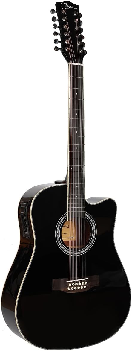 Jidyous-41 Inch,4/4,Guitarra Electroacústica 12 cuerdas,con Funda Acolchada, afinadores, Tirantes de guitarra,cuerdas, paletas, capó, adecuada para adultos jóvenes de nivel medio (Black)