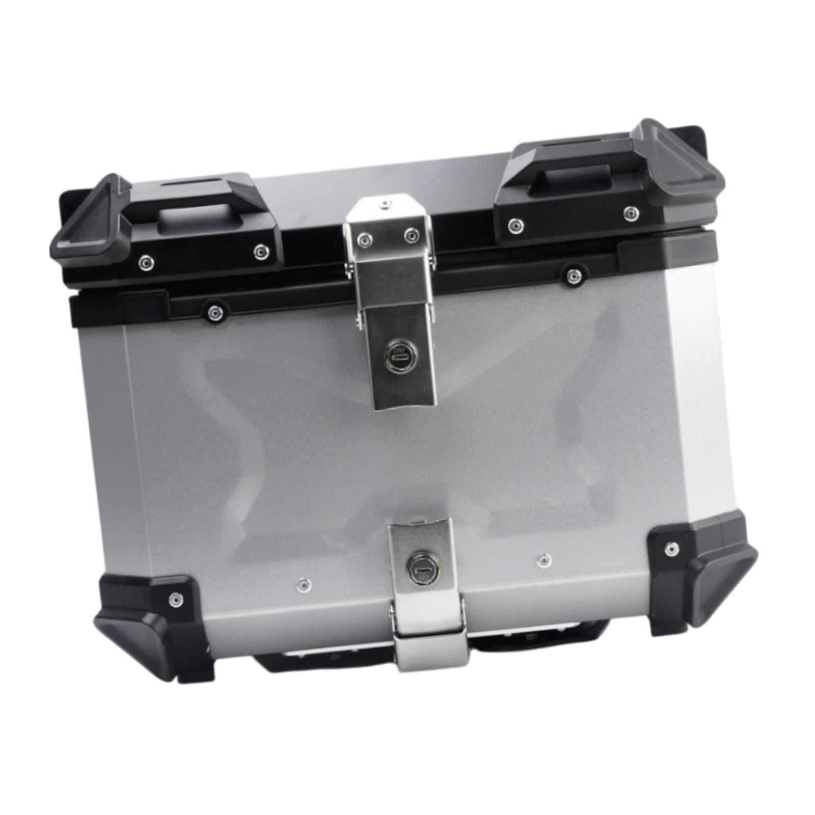 Baúl de motocicleta genérico, caja trasera, organizador de aluminio a prueba de golpes, caja para casco, baúl de almacenamiento de equipaje para 45L Plata