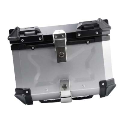 Baúl de motocicleta genérico, caja trasera, organizador de aluminio a prueba de golpes, caja para casco, baúl de almacenamiento de equipaje para 45L Plata
