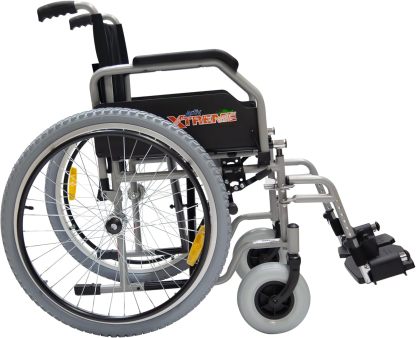 Silla de Ruedas Activ Xtreme ReActiv, Brazos FlipUp y Descansapies Desmontables/Abatibles, R8x2", Rin Aluminio R24x1.75" Neum, T. Nylon, Bruma (Gris Claro)
