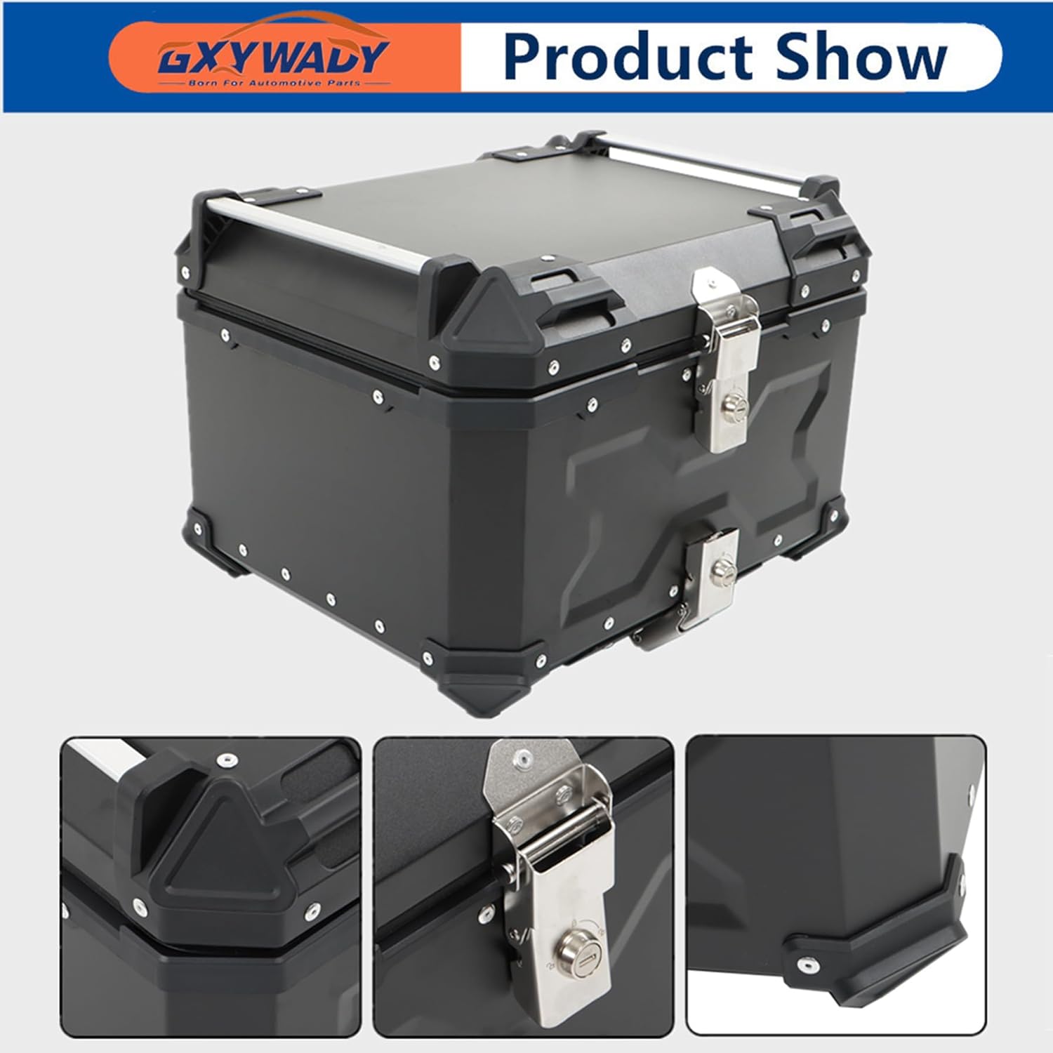 GXYWADY - Carcasa superior para motocicleta, 55L-X, color plata, aleación de aluminio, caja trasera para motocicleta, con espacio amplio y aspecto fresco, caja trasera para maletero de motocicleta,