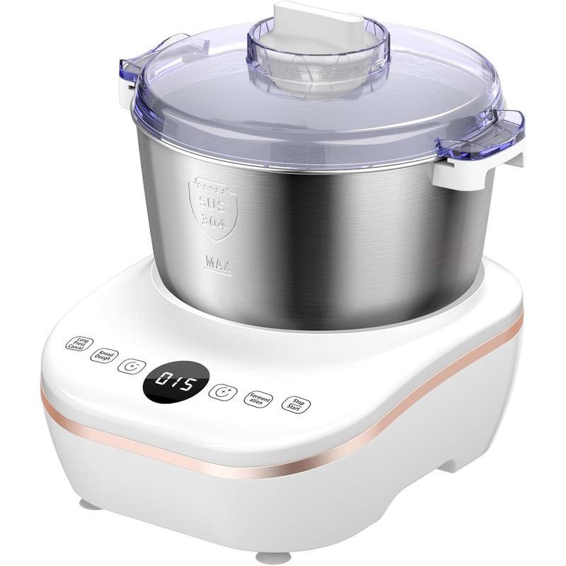 Amasadora eléctrica DoughChief de 7 litros con función de fermentación, amasadora con bol de acero inoxidable 304, control por microprocesador, panel táctil frontal y fácil de limpiar, ideal para pan y pizza.