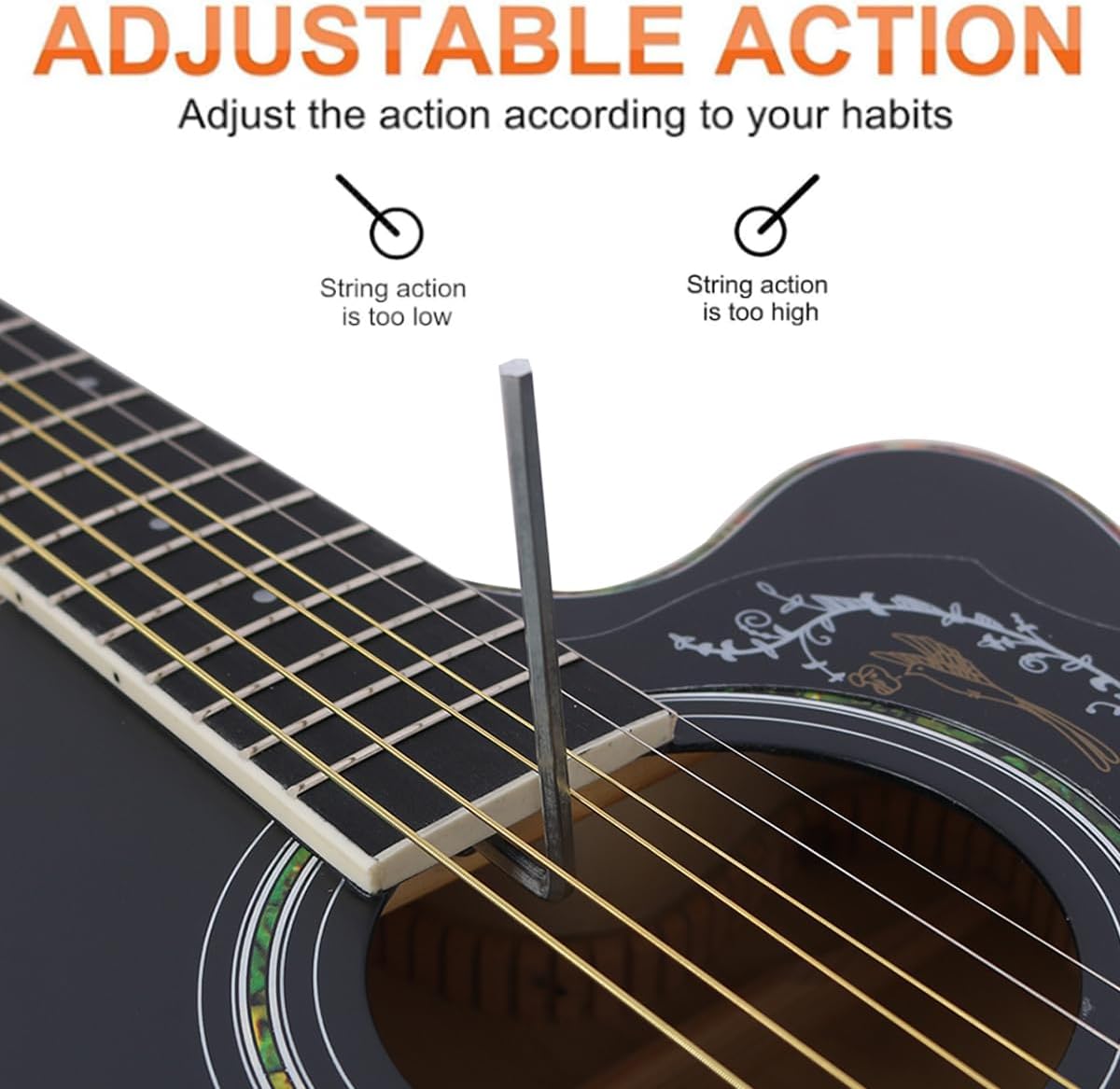 Kit de guitarra eléctrica acústica de 39 pulgadas con ecualizador de 4 bandas con estuche, juego de cuerdas, capo, paño de limpieza, afinador, púas, correa para el hombro y cable (Black)