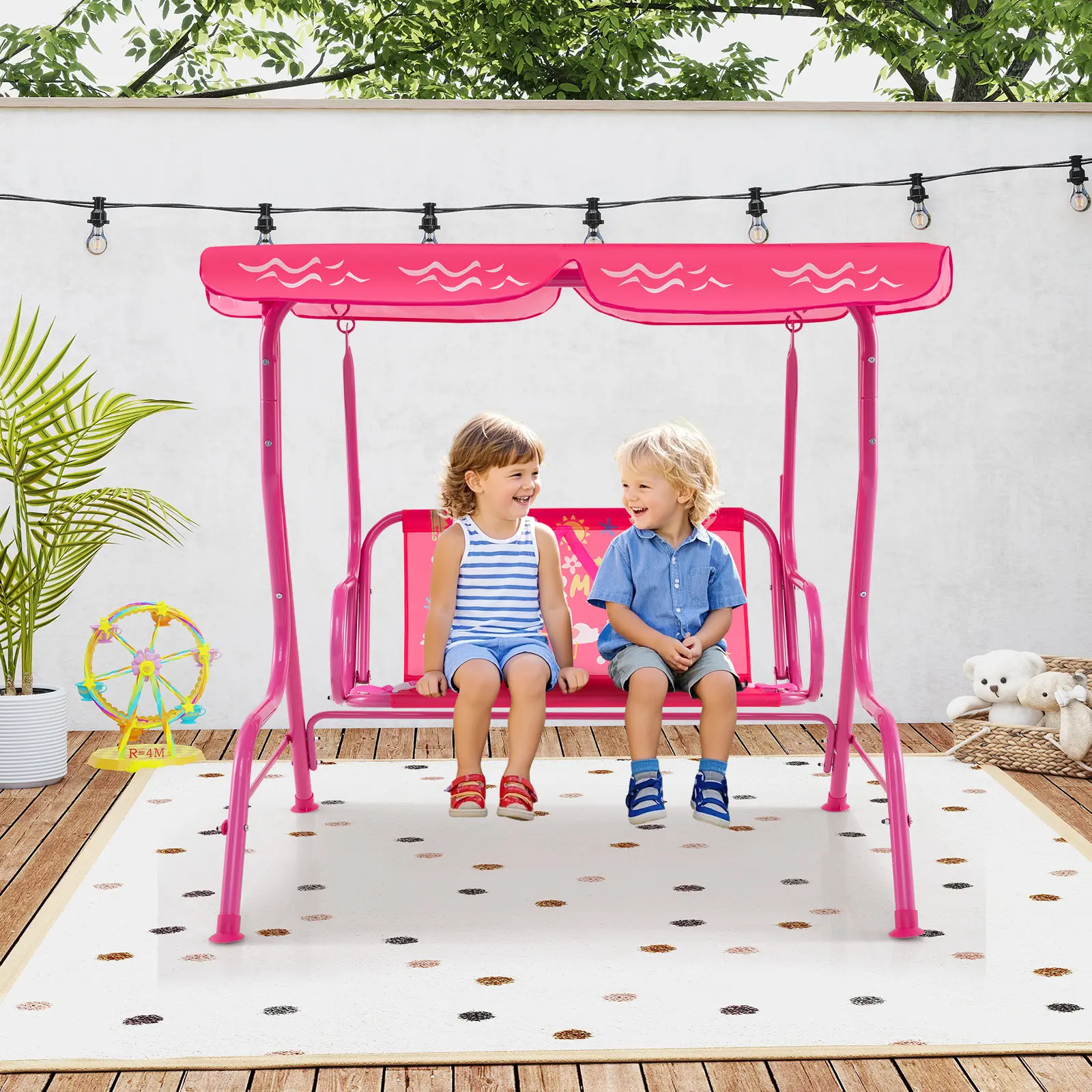 ✨Columpio infantil para patio, apto para todo tipo de clima, hamaca doble para porche (con toldo desmontable), banco columpio para exteriores