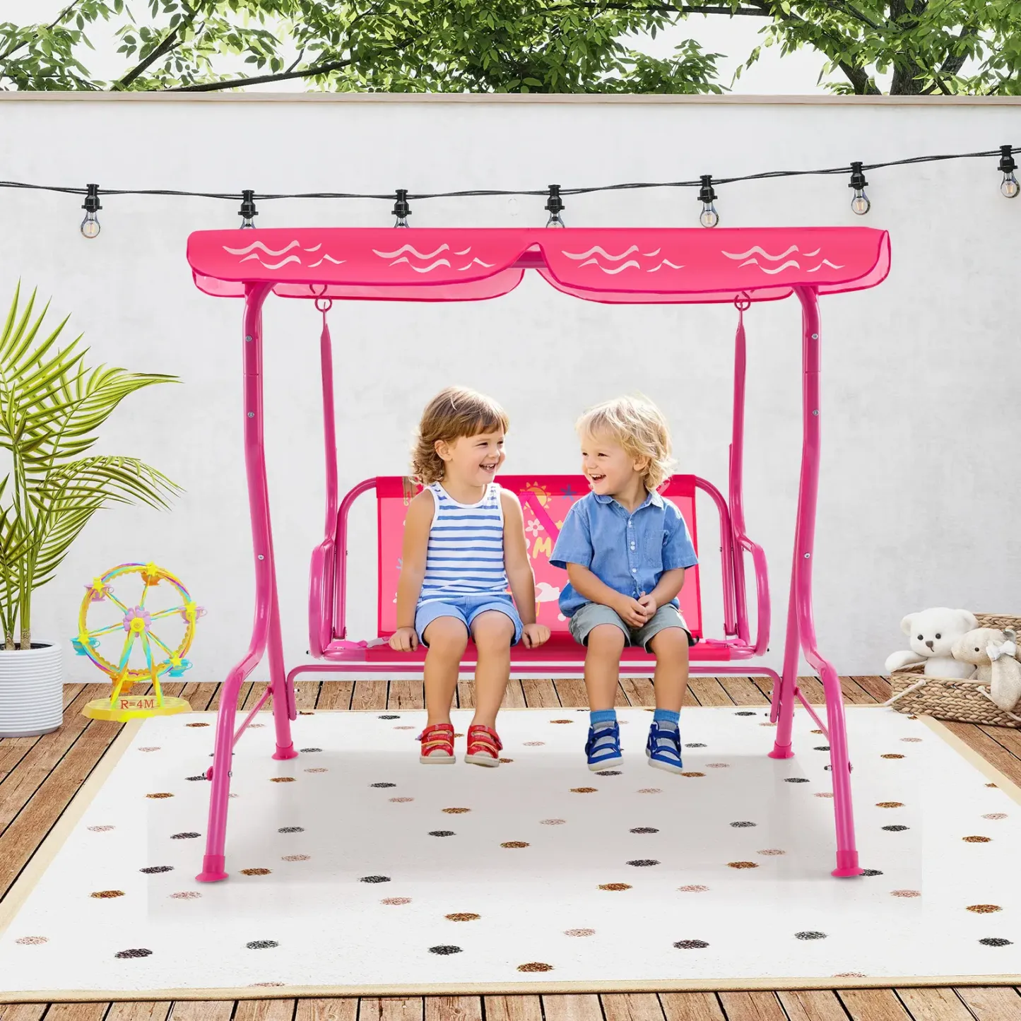 ✨Columpio infantil para patio, apto para todo tipo de clima, hamaca doble para porche (con toldo desmontable), banco columpio para exteriores