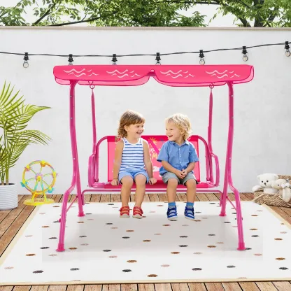 ✨Columpio infantil para patio, apto para todo tipo de clima, hamaca doble para porche (con toldo desmontable), banco columpio para exteriores