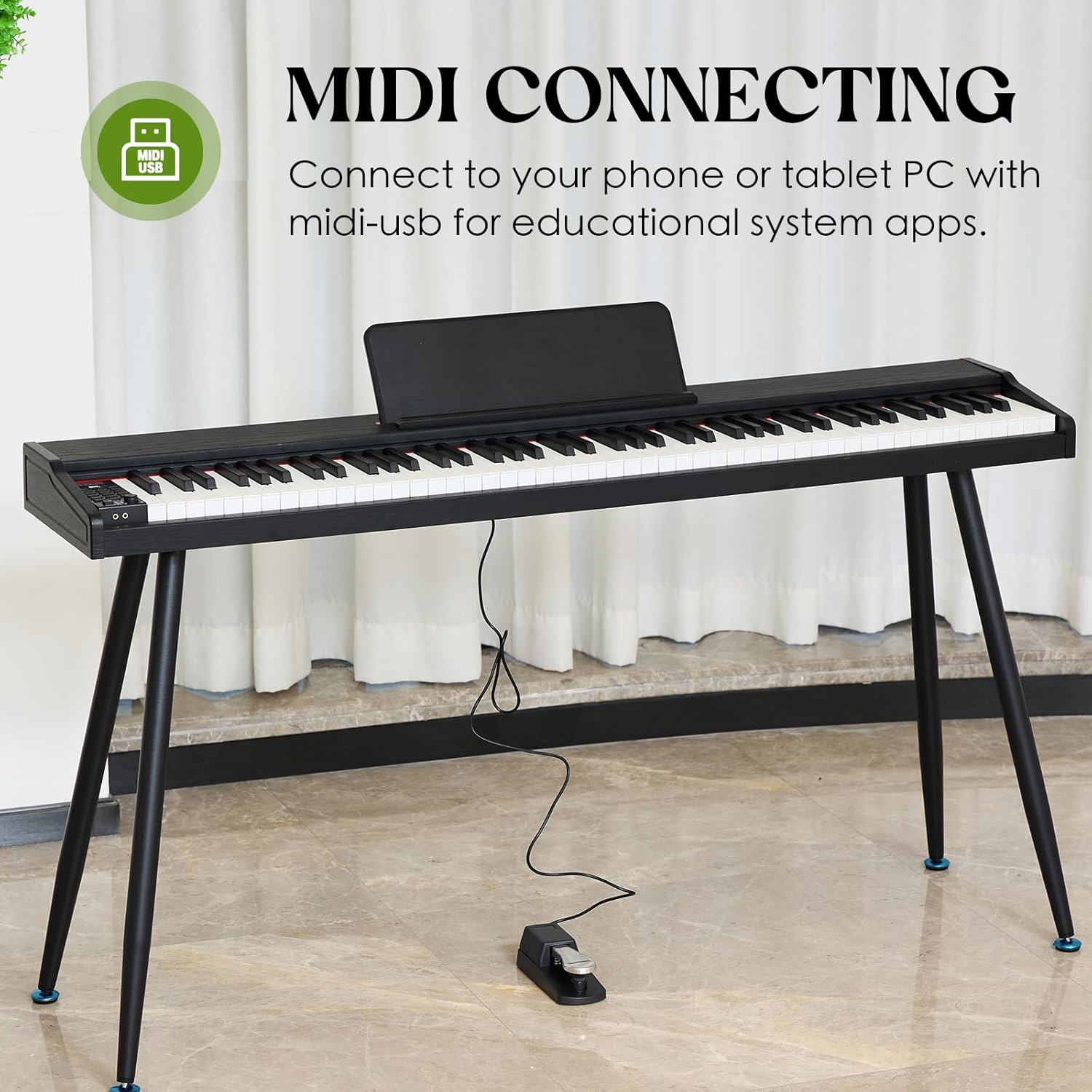 Teclado digital para piano de 88 teclas semiponderado, piano eléctrico de tamaño completo para principiantes, con soporte de partitura, pedal, adaptador de corriente, modo de auriculares,
