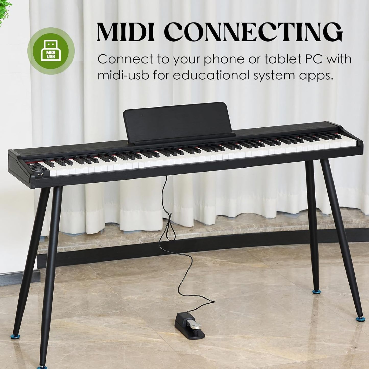 Teclado digital para piano de 88 teclas semiponderado, piano eléctrico de tamaño completo para principiantes, con soporte de partitura, pedal, adaptador de corriente, modo de auriculares,