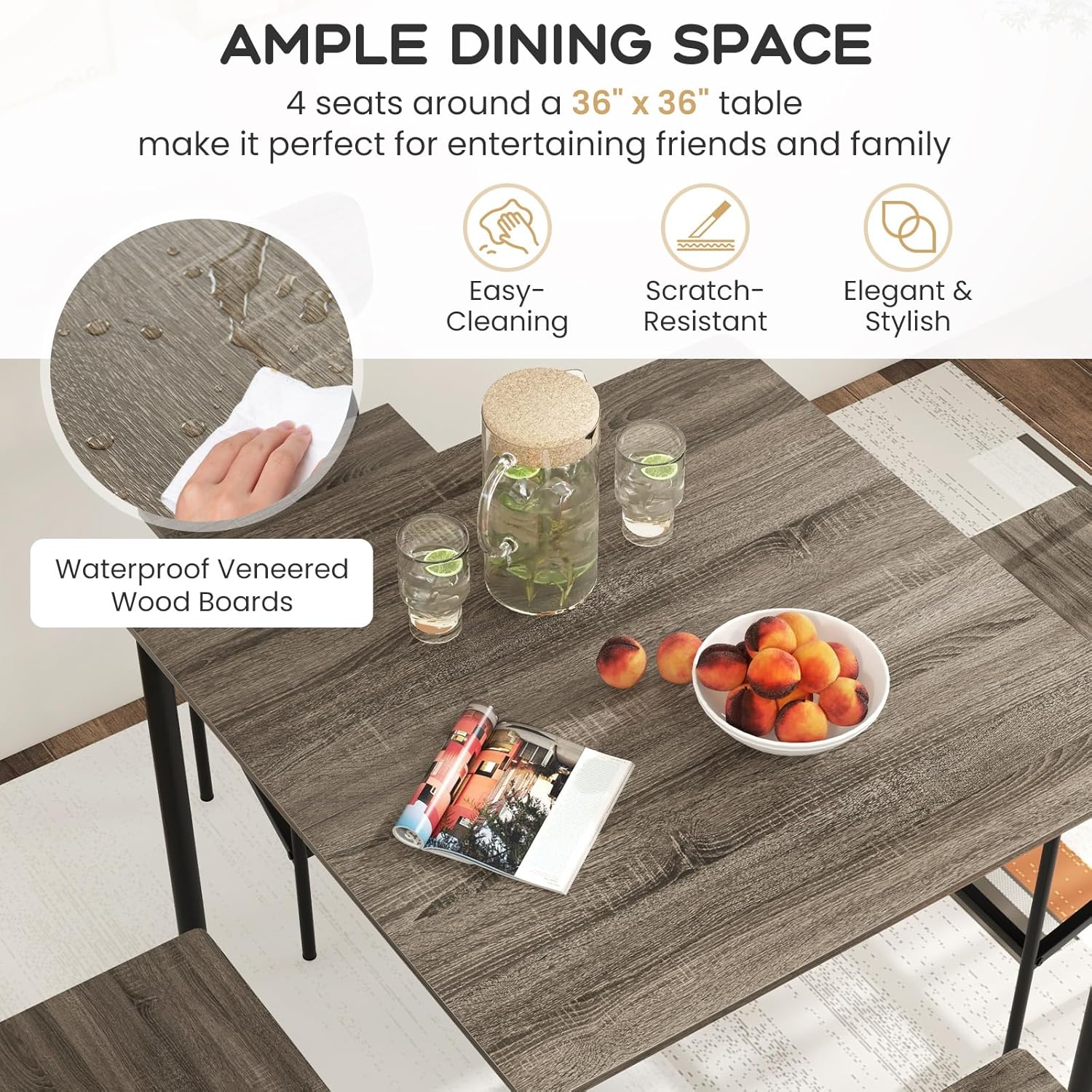 Juego de mesa de comedor de 5 piezas con mesa de altura y 4 taburetes de bar, juego de comedor industrial de cocina con reposapiés y respaldo, juego de comedor que ahorra espacio para pub,