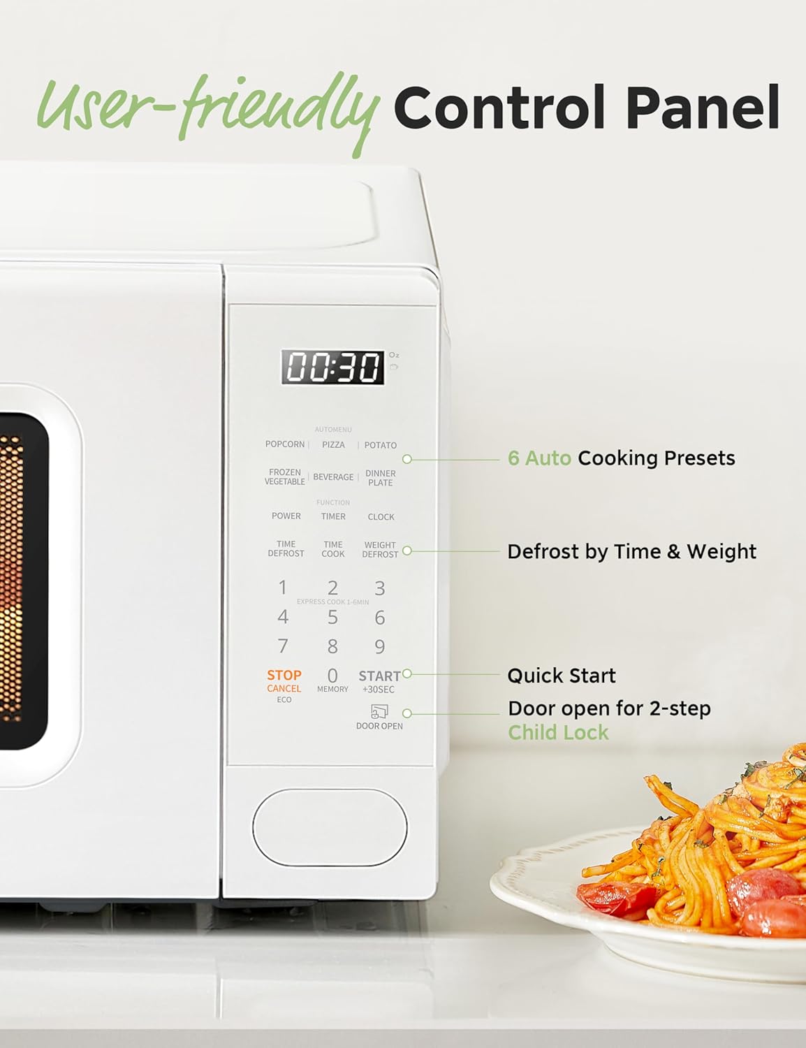 COMFEE CMO-C20M1WB - Horno de microondas para encimera, microondas pequeño de 0.7 pies cúbicos con 11 niveles de potencia, función de restablecimiento de la placa giratoria, cocción rápida,